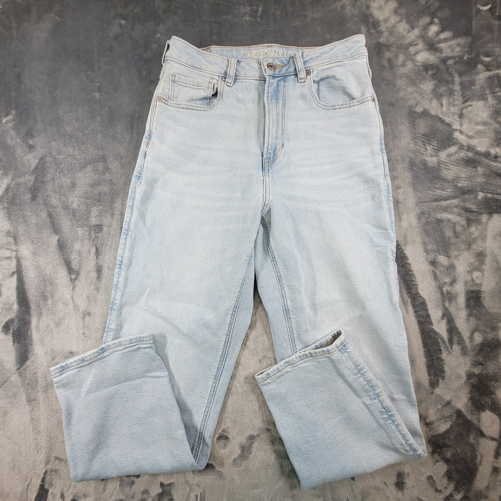 American Eagle Mom Jeans Womens 8 Short Light Wash High Rise Stretch‎ Denim